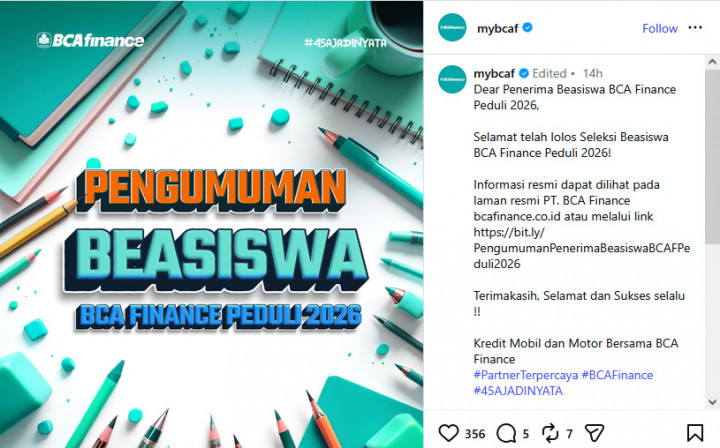 Selamat! Hasil Seleksi Beasiswa BCA Finance Peduli 2026