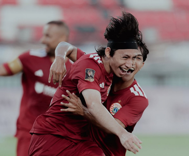 Pemain persija Jakarta, Arlyansyah melakukan selebrasi usai mencetak gol kemenangan melawan Arema FC pada pertandingan perebutan tempat ketiga Piala Presiden 2026. (Foto: Instagram @persija)