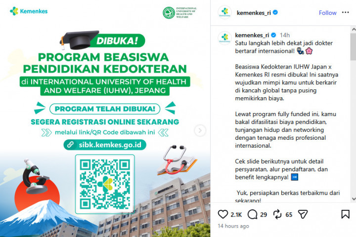 Beasiswa Pendidikan Kedokteran Kemenkes ke Jepang Dibuka, Ini Link Pendaftaramnya