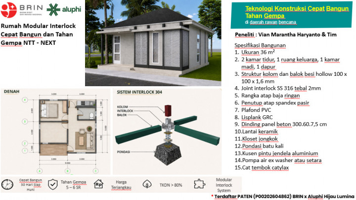 Rumah Modular BRIN Kokoh Tahan Gempa NTT, Intip Spesifikasinya