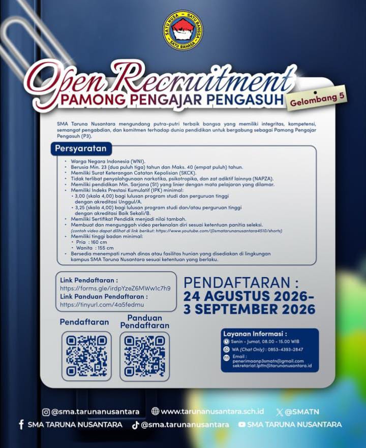 SMA Taruna Nusantara Buka Lowongan Guru Tetap: Cek Syarat dan Cara Daftar