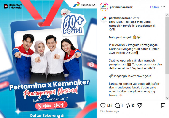 Pertamina Buka 80+ Posisi MagangHub Batch 2, Fresh Graduate Merapat