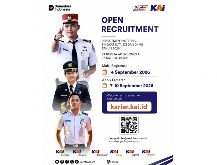 Lowongan Kerja KAI 2026 Dibuka, Lulusan SMA Sederajat hingga S1 Bisa Daftar
