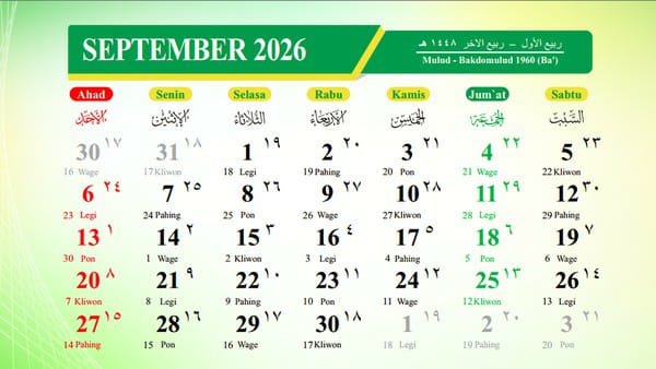 Catet Tanggalnya! Kalender Hijriah September 2026 dan Jadwal Ayyamul Bidh
