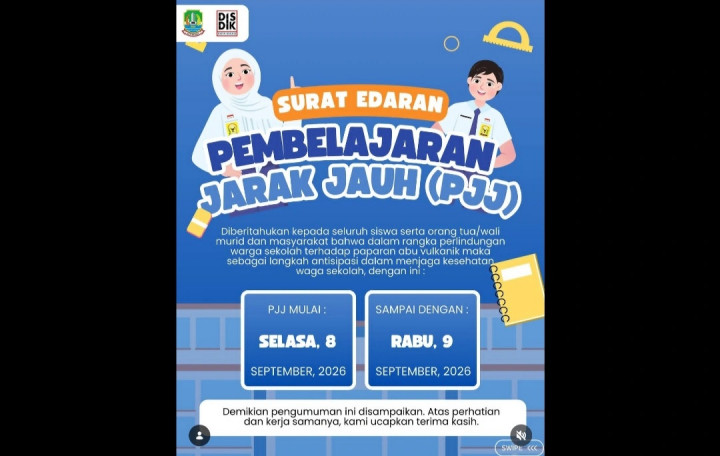 Imbas Abu Vulkanik, Disdik Kota Bekasi Gelar PJJ 8-9 September
