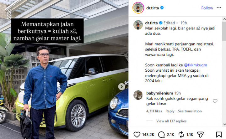 Dokter Tirta Mau Kuliah S2 Lagi! Ini Kampus Incarannya