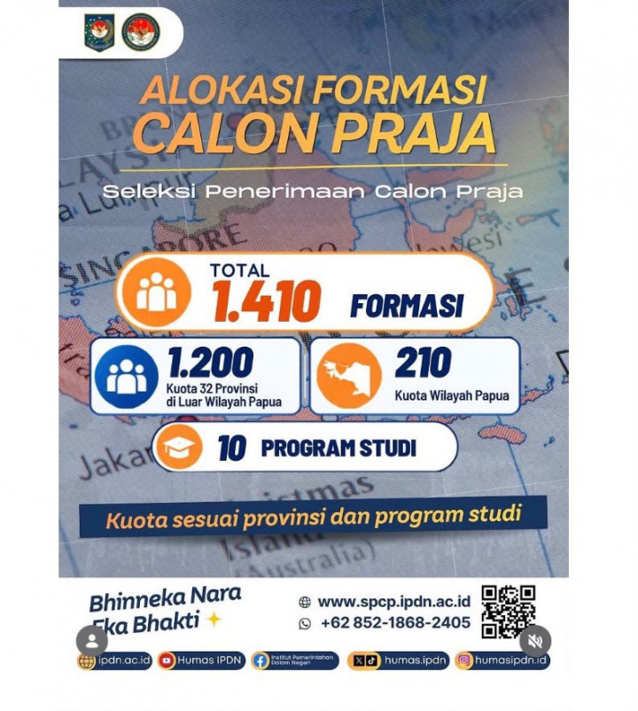 IPDN Buka 1.410 Formasi SPCP 2026, Cek Rincian Kuota Provinsi dan Prodimu!