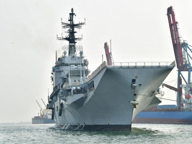 Kapal induk ITS Giuseppe Garibaldi tiba di Dermaga 107, Pelabuhan Tanjung Priok, Jakarta Utara, Jumat (18/9/2026). (Dok. Dinas Penerangan Angkatan Laut)