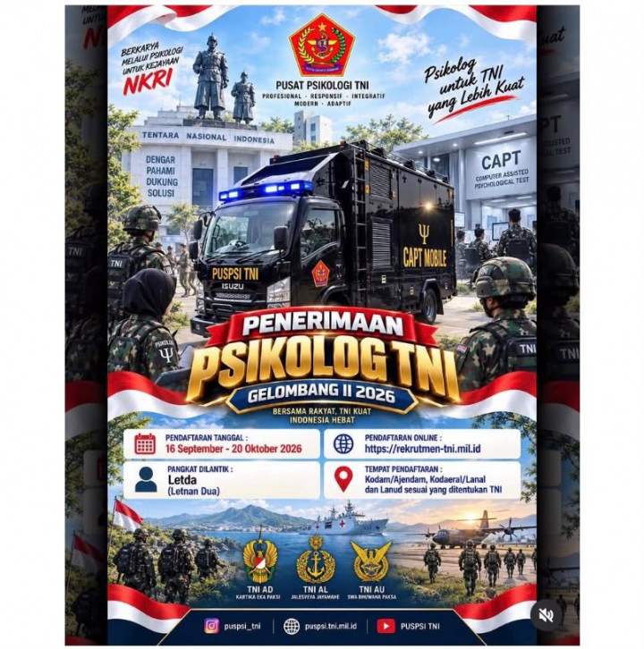 Pendaftaran Psikolog TNI Gelombang II 2026 Dibuka, Cek Syarat, Cara dan Jadwalnya