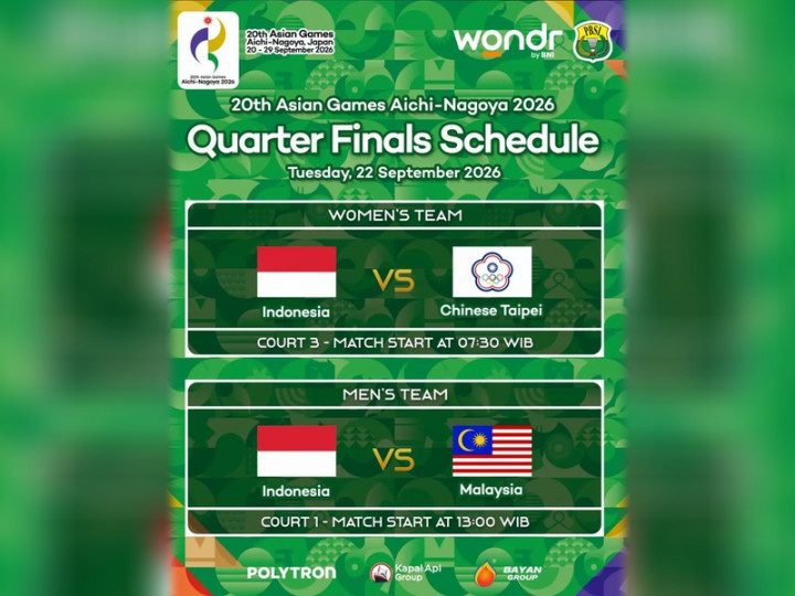 Jadwal Bulu Tangkis Asian Games 2026 Hari Ini, Indonesia Lawan Malaysia