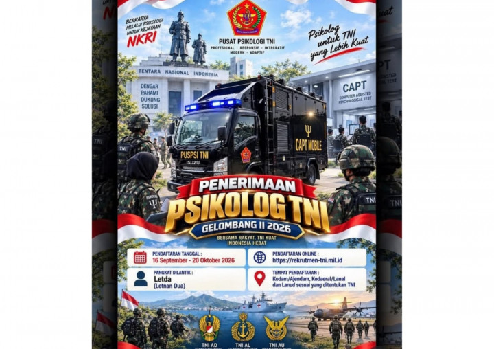 Rekrutmen Psikolog TNI 2026 Dibuka, Lulusan S1 Bisa Daftar