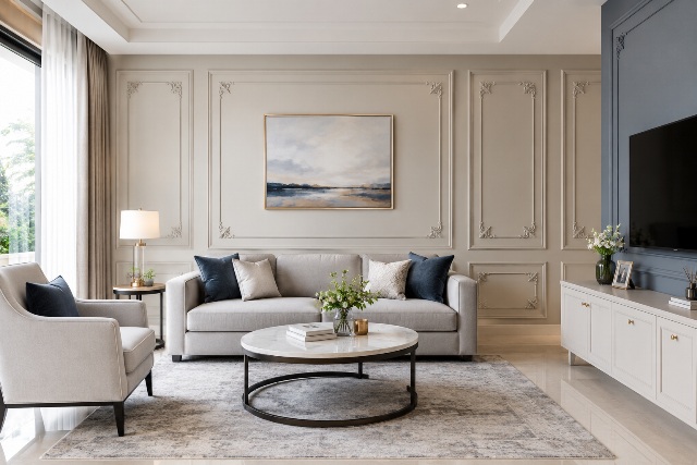 5 Ide <i>Wall Moulding</i> Ruang Tamu yang Bikin Dinding Lebih Menarik