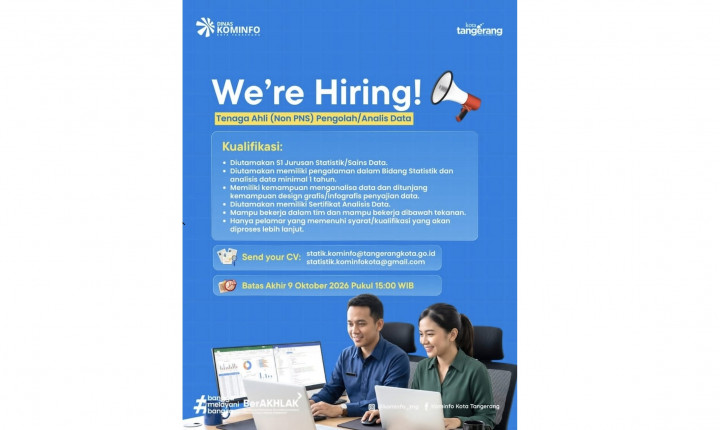 Diskominfo Kota Tangerang Buka Lowongan Kerja Tenaga Ahli Analis Data, Cek Kualifikasinya