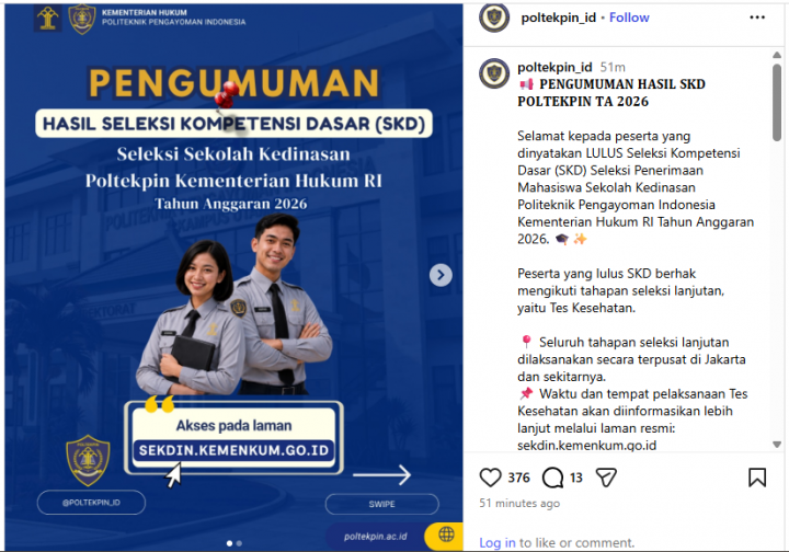 Link Pengumuman Hasil SKD Poltekpin 2026, Cek Tahapan Selanjutnya di Sini!