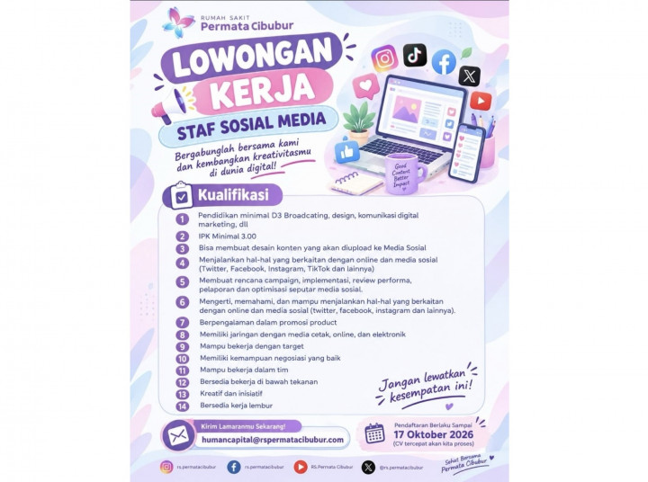 RS Permata Cibubur Buka Lowongan Staf Sosial Media, Cek Syaratnya!