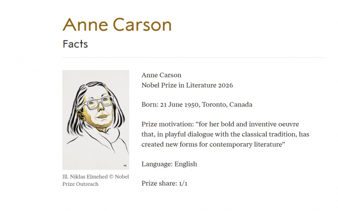 Anne Carson (dok.laman resmi The Nobel Prize)
