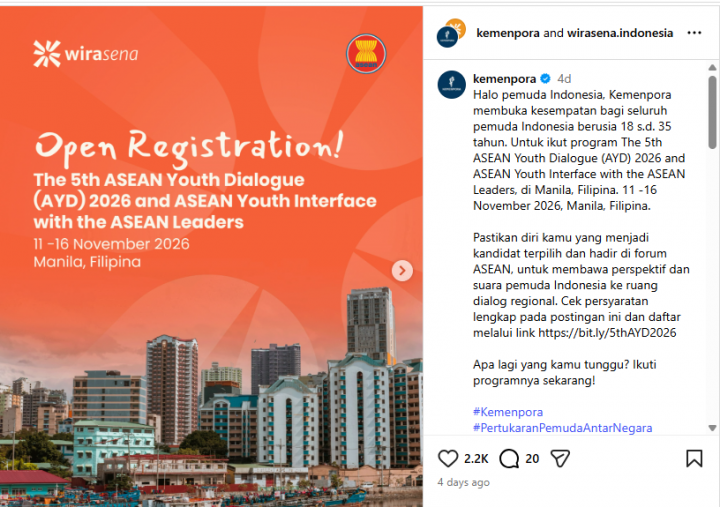 Mau ke Manila Bareng Pemuda ASEAN? Pendaftaran AYD 2026 Dibuka Nih!
