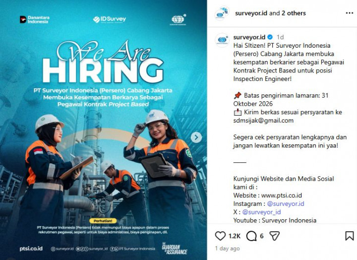 Lowongan Kerja PT Surveyor Indonesia, Cek Syarat dan Cara Daftarnya!