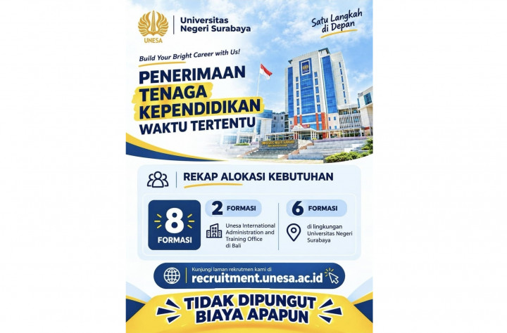 Lowongan Kerja Tendik UNESA 2026: Tersedia 8 Formasi, Ini Cara Daftarnya