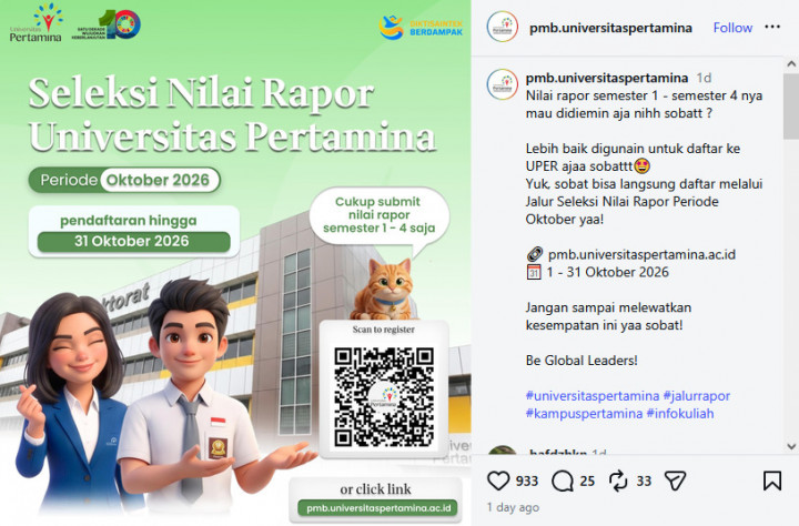 Kuliah Tanpa Tes! Universitas Pertamina Buka Pendaftaran Jalur Rapor 2027