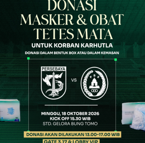 Persebaya dan BRT Gelar Donasi Masker dan Obat Tetes Mata untuk Korban Karhutla