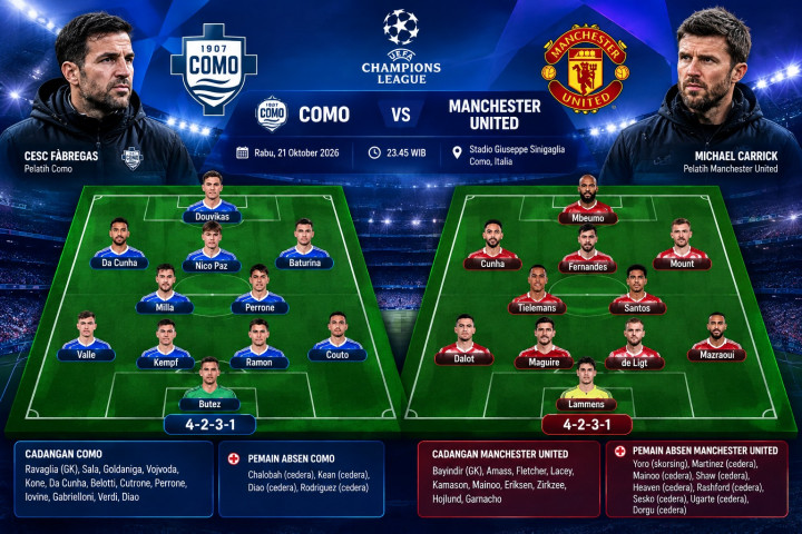 Susunan Pemain Como vs Manchester United: De Ligt Starter, Mbeumo Ujung Tombak