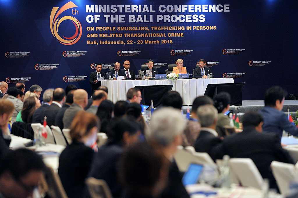 Suasana konferensi ke-6 menteri-menteri regional tentang Penyelundupan Manusia, Perdagangan Manusia dan Kejahatan Transnasional di Nusa Dua