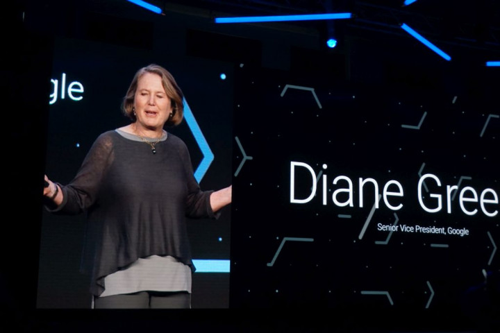 Diane Greene, Senior Vice President Google yang memimpin lini bisnis komputasi awan Google, saat menjadi salah satu pembicara kunci di forum GCPNEXT16.