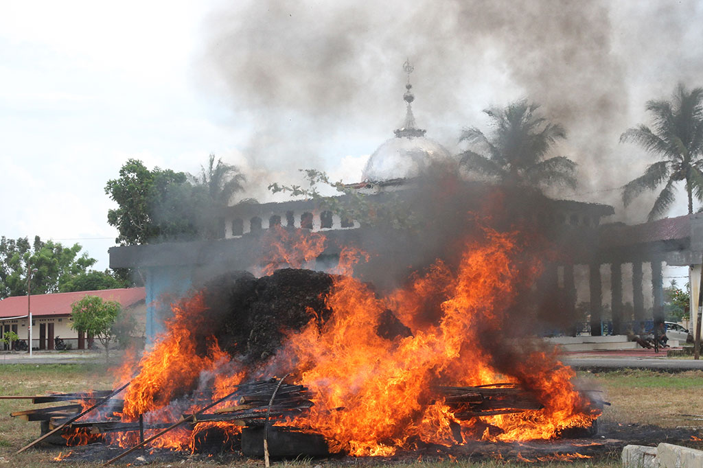 Polres Aceh Timur Musnahkan Empat Ton Bawang Merah Ilegal