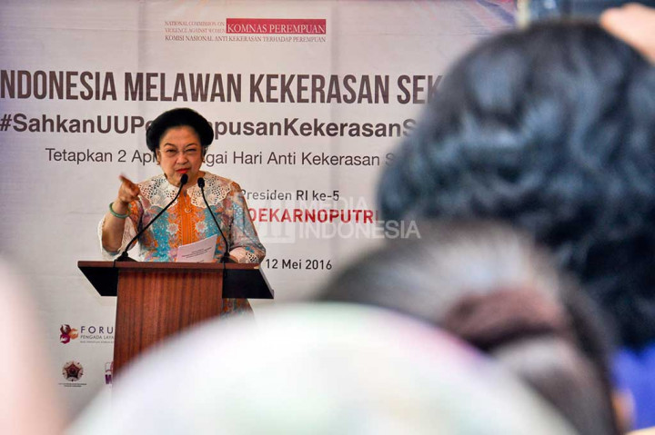 Megawati Soekarnoputri menyampaikan pidato kebangsaan dalam Deklarasi Indonesia Melawan Kejahatan Seksual di Jakarta.