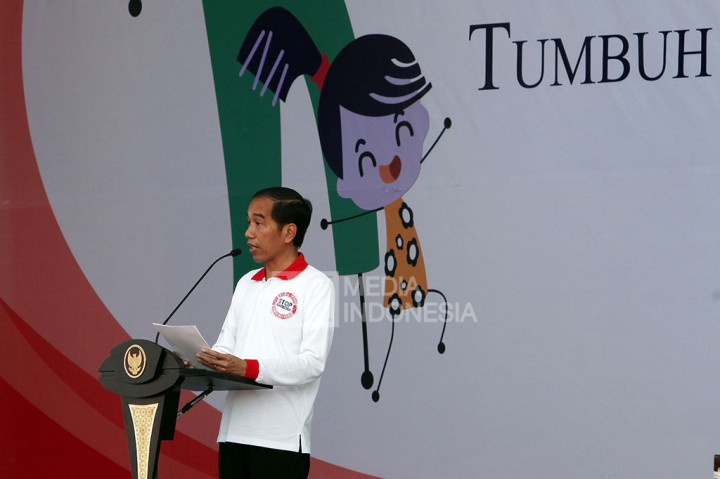 Presiden Jokowi memberikan sambutan saat hadiri peringatan HANI 2016 di kawasan Kota Tua, Jakarta Barat. 