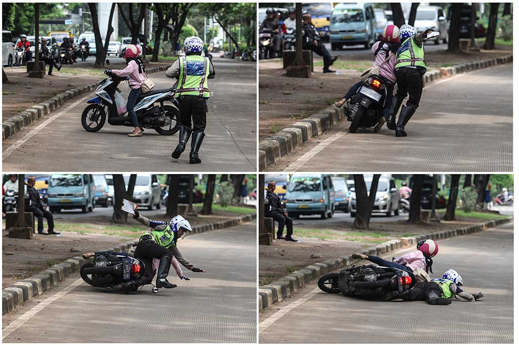 Pengendara Motor Terjatuh Saat Hindari Razia