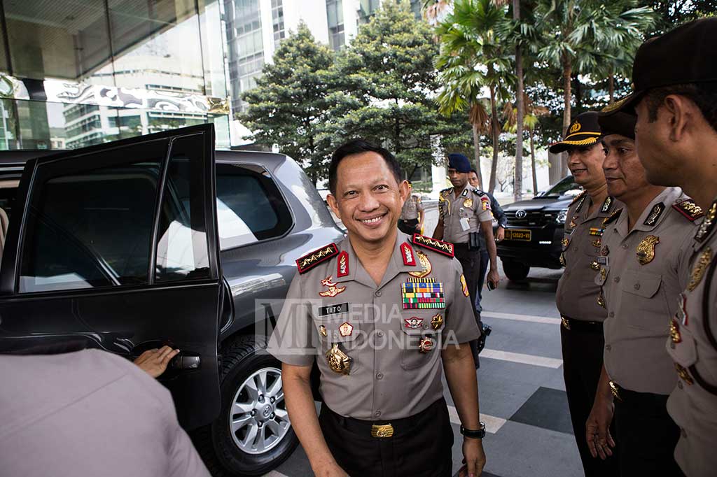 Kapolri Jenderal Tito Karnavian tiba di Gedung KPK, Jakarta.