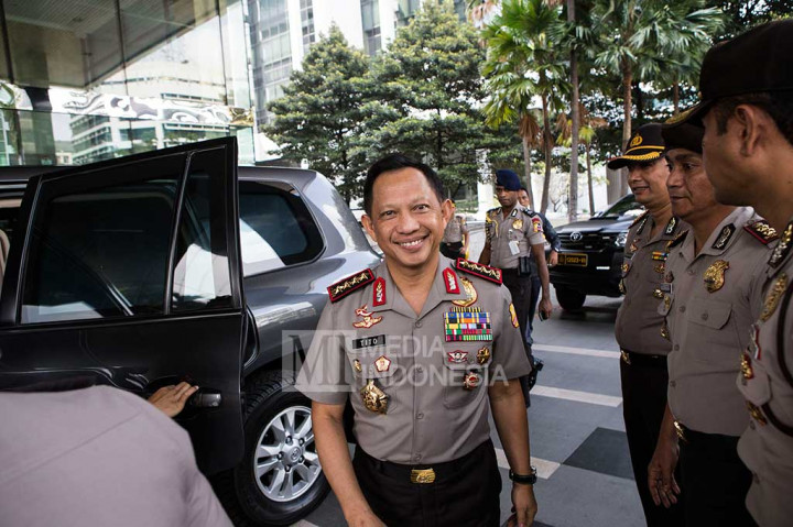 Kapolri Jenderal Tito Karnavian tiba di Gedung KPK, Jakarta.
