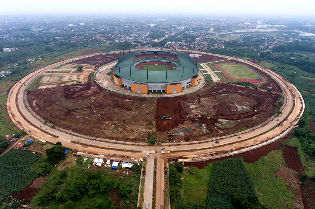 Foto aerial kompleks Stadion Pakansari, Cibinong, Kabupaten Bogor, Jabar, Rabu (31/8/2016). 