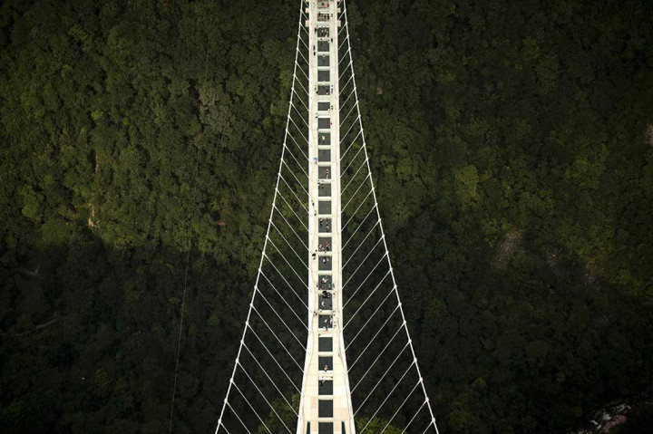 Jembatan itu menghubungkan dua tebing di atas ngarai setinggi 300 meter.