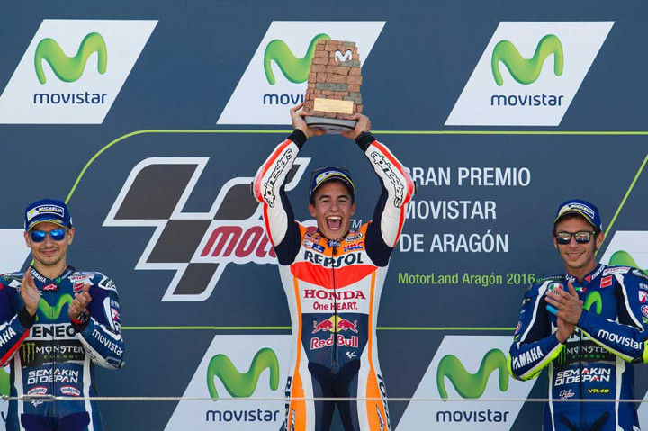 Marquez meraih kemenangan dengan catatan waktu 41 menit 57,678 detik, dan merupakan kemenangan keempatnya musim ini.