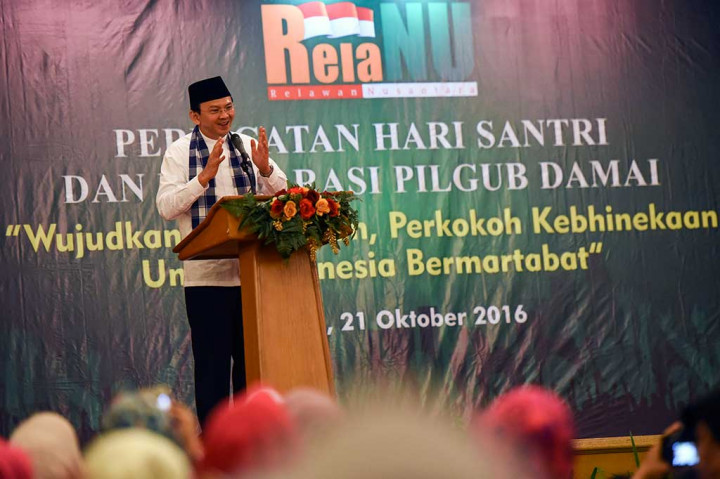 Gubernur DKI Jakarta Basuki Tjahaja Purnama memberikan sambutan.