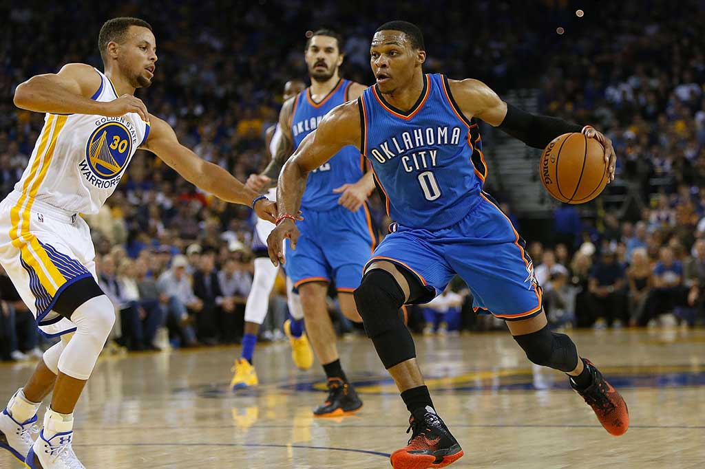 Russell Westbrook mencetak 20 poin dengan 10 assist dan enam rebound untuk Thunder. 