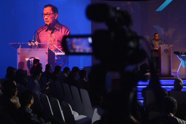 Gubernur Bank Indonesia Agus Martowardojo memberikan sambutan sebelum meresmikan BI Fintech Office di Jakarta, Senin (14/11/2016)