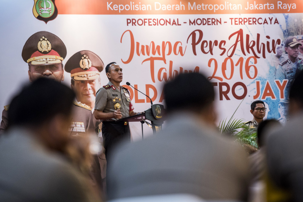 Kapolda Metro Jaya Irjen Pol M Iriawan menyampaikan laporan kinerja tahun 2016 Polda Metro Jaya, Kamis (29/12).