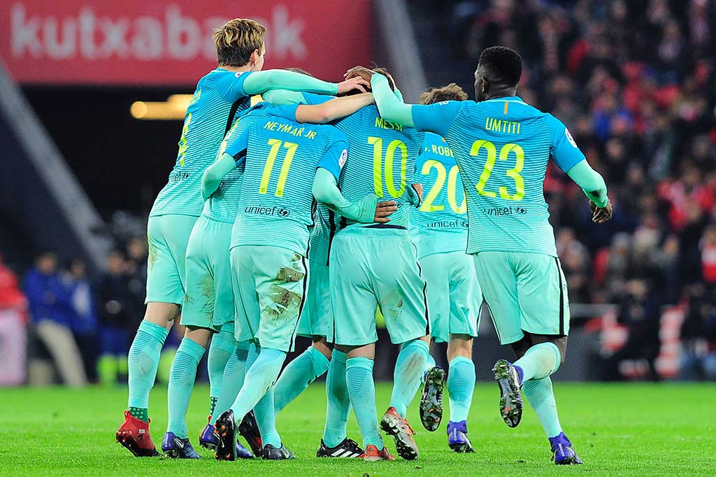 Pada menit ke-52 Barca berhasil menipiskan ketertinggalan menjadi 2-1 lewat Lionel Messi. AFP