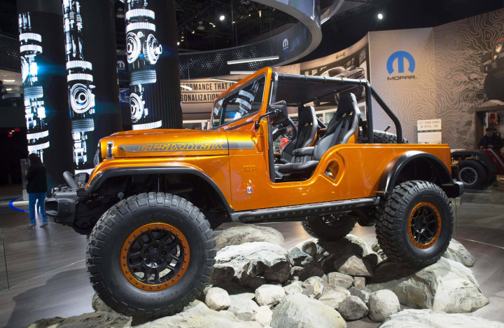 Jeep CJ66 concept. Sepuluh tahun terakhir produk otomotif AS semakin tersebar ke berbagai negara-negara dengan pertumbuhan ekonomi stabil, termasuk Indonesia.  AFP Photo/Saul Loeb