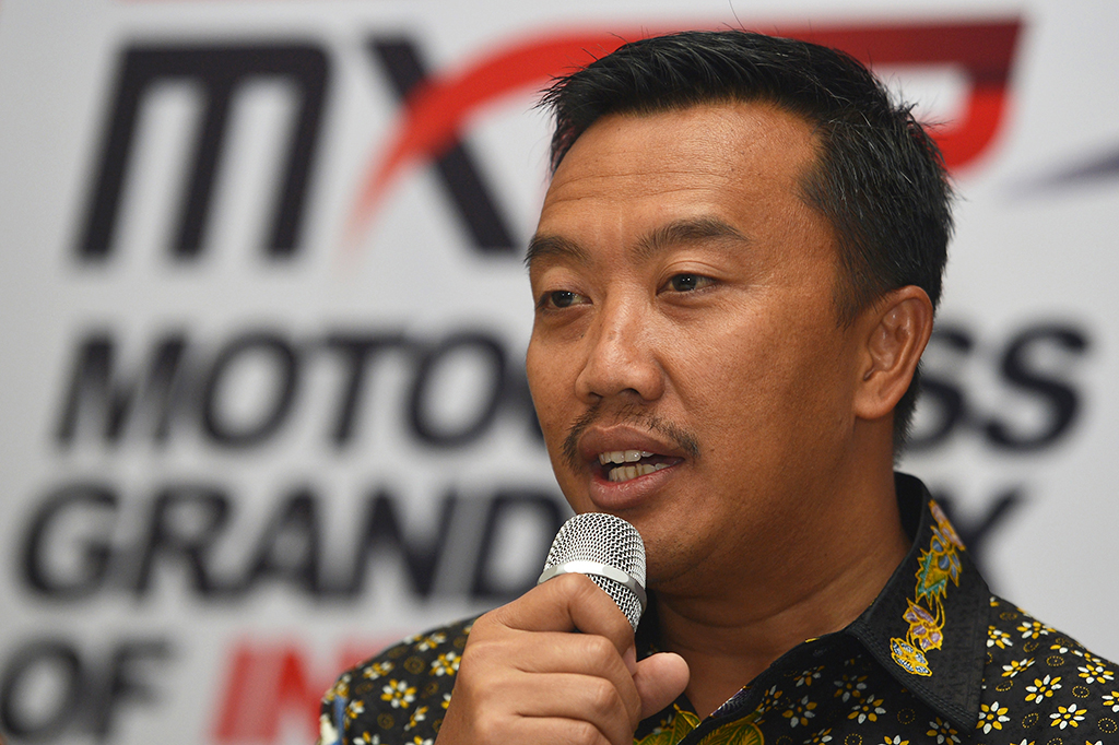 Menpora Imam Nahrawi memberikan keterangan pers terkait kejuaraan Motocross Grand Prix (MXGP) 2017 di Kemenpora, Jakarta.