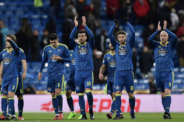 Para pemain Vigo meluapkan kegembiraan mereka usai mengalahkan Madrid. 