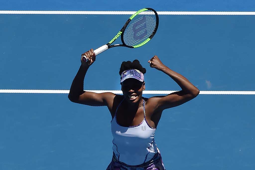 Venus, yang saat ini berusia 36 tahun meluapkan kegembiraannya setelah menundukkan lawannya dua set langsung.