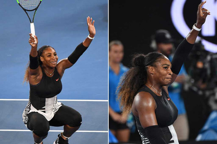 Serena Williams terlihat penuh emosional usai mengalahkan kakaknya Venus Williams di final Australia Terbuka, Sabtu.