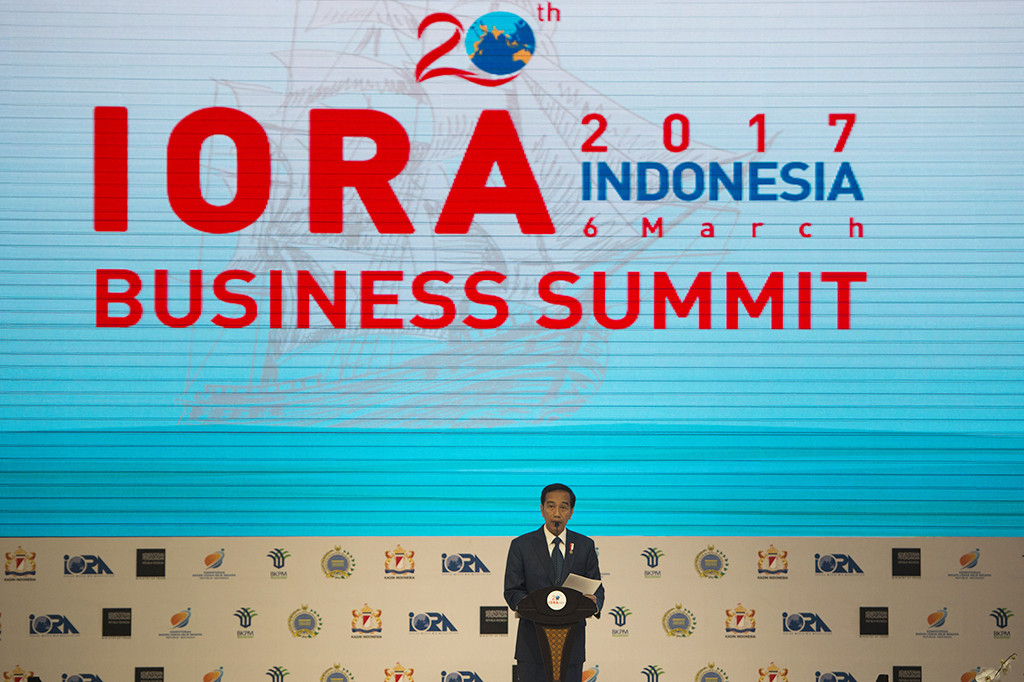 Dalam pidatonya, Jokowi menilai kawasan IORA menjadi samudera masa depan dan masa depan ekonomi dunia ada di kawasan tersebut.