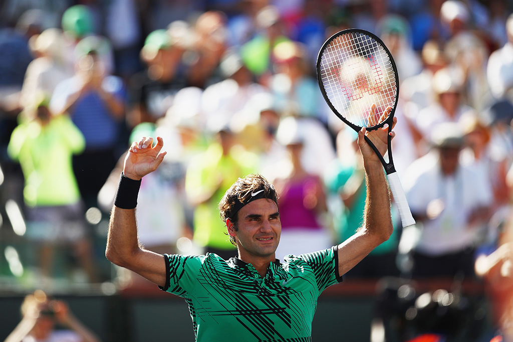Federer kini menyamai rekor Novak Djokovic sebagai perebut gelar juara terbanyak di Indian Wells, yaitu lima kali. AFP/Clive Brunskill