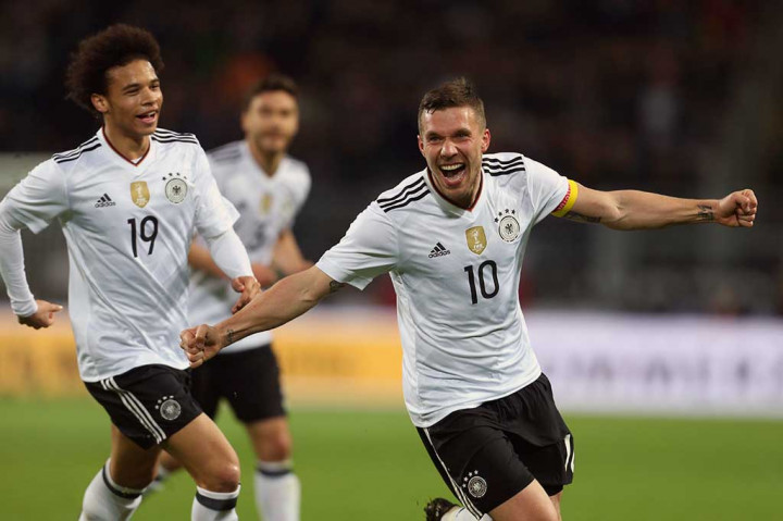 Podolski, yang menjadi kapten tim sejak awal laga untuk pertama kalinya, melesakkan gol semata wayang pada menit ke-69 untuk membuat dirinya total mengoleksi 49 gol dari 130 pertandingan internasional.